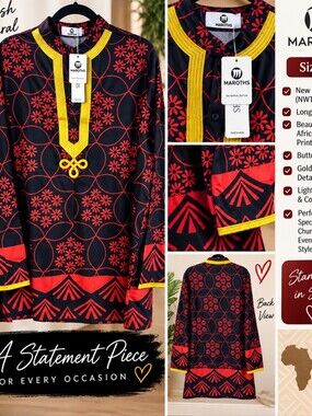 Black & Red Patterned Men's Shirt with Yellow Trim